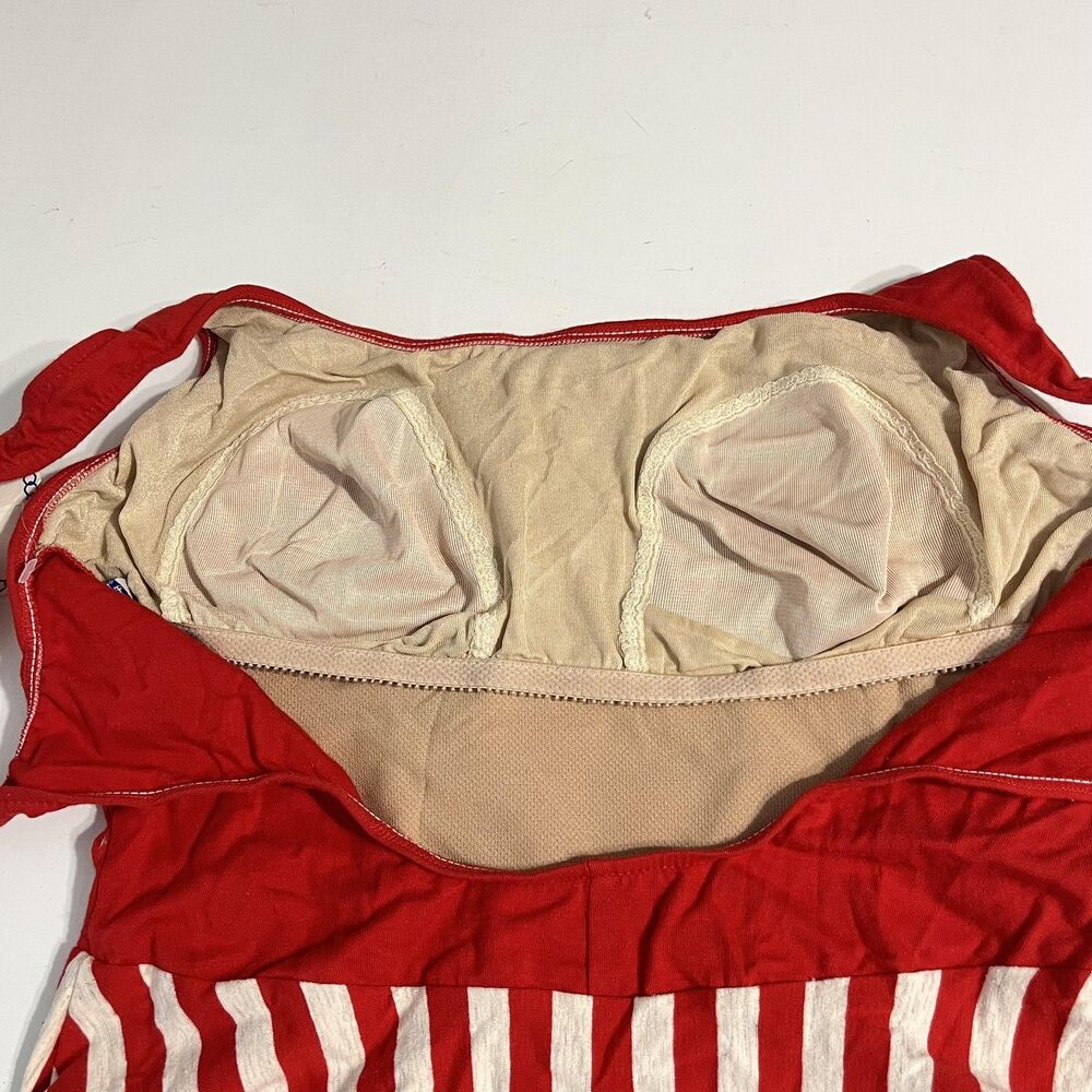 Vintage Via Marina Swimsuit Womens 16 Red Striped Nautical One Piece USA Cotton - Picture 12 of 16